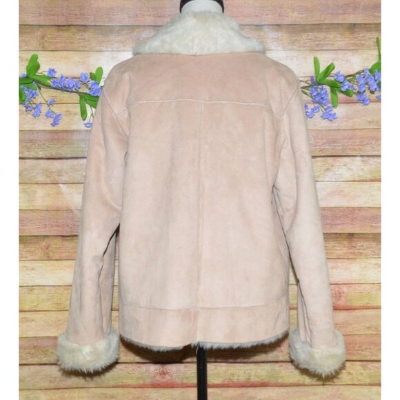Coldwater Creek Faux Suede Faux Fur Lined Jacket Winter Coat M Toggle Buttons - Picture 7 of 10